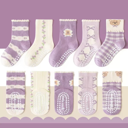 1–3 Year | 5 Pair Purple Flower Cozy Non-Slip Socks for Toddlers | Green Dino Grip Socks by Durian Minliu Sock | Imported China | 5 Pair Set 1–3 Year | 5 Pair Purple Flower Cozy Non-Slip Socks for Toddlers | Green Dino Grip Socks by Durian Minliu Sock | Imported China | 5 Pair Set