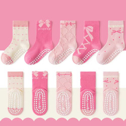 1–3 Year | 5 Pair Pink Sweing China Cozy Non-Slip Socks for Toddlers  | Green Dino Grip Socks by Durian Minliu Sock | Imported China | 5 Pair Set