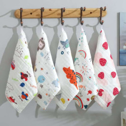 5 Pcs – Six Layer Face Towel Cotton Washcloth Cum Baby Towel | Very Soft & Smooth | 5 Pcs Set | Mixed Printed | 12x12 Inch 5 Pcs – Six Layer Face Towel Cotton Washcloth Cum Baby Towel | Very Soft & Smooth | 5 Pcs Set | Mixed Printed | 12x12 Inch