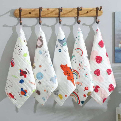 5 Pcs – Six Layer Face Towel Cotton Washcloth Cum Baby Towel | Very Soft & Smooth | 5 Pcs Set | Mixed Printed | 12x12 Inch