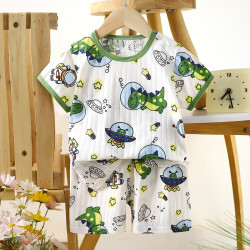 Children's Cotton Summer Pajama Set - Short Sleeve Two-Piece with Cartoon Print | Alien Dragon Children's Cotton Summer Pajama Set - Short Sleeve Two-Piece with Cartoon Print | Alien Dragon