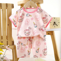 Children's Cotton Summer Pajama Set - Short Sleeve Two-Piece with Cartoon Print | Bucky Rabbit Children's Cotton Summer Pajama Set - Short Sleeve Two-Piece with Cartoon Print | Bucky Rabbit
