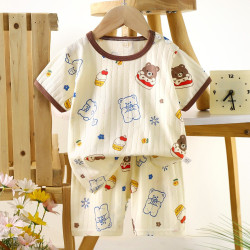 Children's Cotton Summer Pajama Set - Short Sleeve Two-Piece with Cartoon Print | Cake Bear Children's Cotton Summer Pajama Set - Short Sleeve Two-Piece with Cartoon Print | Cake Bear