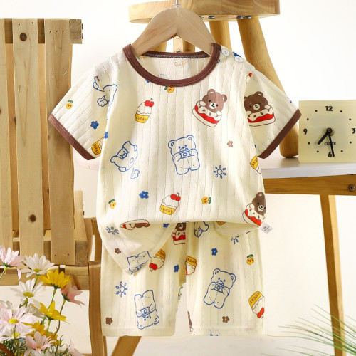 Children's Cotton Summer Pajama Set - Short Sleeve Two-Piece with Cartoon Print | Cake Bear