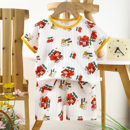 Children's Cotton Summer Pajama Set - Short Sleeve Two-Piece with Cartoon Print | Cherry Doll Children's Cotton Summer Pajama Set - Short Sleeve Two-Piece with Cartoon Print | Cherry Doll