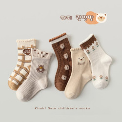 Children’s Socks For Princess – Khaki Bear – (1-4 Year Size) – 5 Pair Set