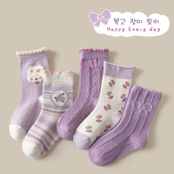 Children’s Socks For Princess – Retro Rose Rabbit – (1-4 Year Size) – 5 Pair Set