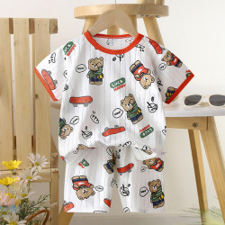 Children's Cotton Summer Pajama Set - Short Sleeve Two-Piece with Cartoon Print | Consong Bear