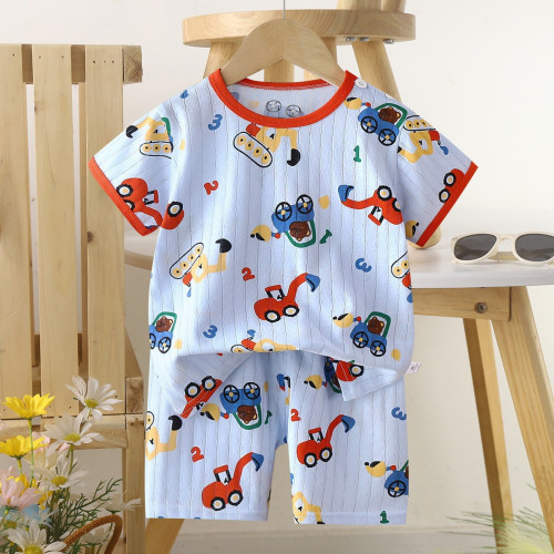 Children's Cotton Summer Pajama Set - Short Sleeve Two-Piece with Cartoon Print | Digital Excavator Children's Cotton Summer Pajama Set - Short Sleeve Two-Piece with Cartoon Print | Digital Excavator