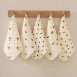 Four Layer Muslin Face Towel | Very Soft & Smooth | 5 Pcs Set | Mixed Printed | 12x12 Inch Bordered Four Layer Muslin Face Towel | Very Soft & Smooth | 5 Pcs Set | Mixed Printed | 12x12 Inch Bordered