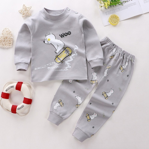 Long Sleeve Comfortable Cute Cartoon Tops and Pants Set for Boys & Girls - Gray Monkey