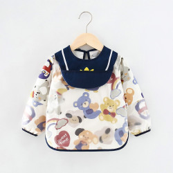Long-Sleeved Anti-Dressing Waterproof Baby's Dining Clothes Children's Apron Baby's Bib Guard| Crown Bear | 0-2 Year