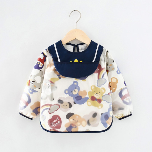 Long-Sleeved Anti-Dressing Waterproof Baby's Dining Clothes Children's Apron Baby's Bib Guard| Crown Bear | 0-2 Year