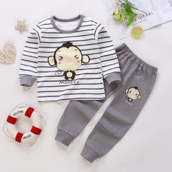 Long Sleeve Comfortable Cute Cartoon Tops and Pants Set for Boys & Girls - Gray Monkies