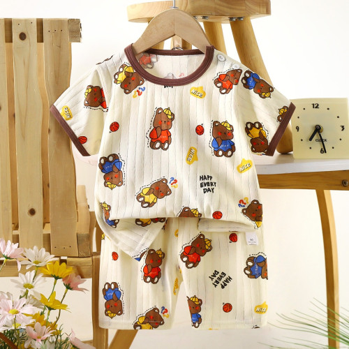 Children's Cotton Summer Pajama Set - Short Sleeve Two-Piece with Cartoon Print | Ness Bear Children's Cotton Summer Pajama Set - Short Sleeve Two-Piece with Cartoon Print | Ness Bear