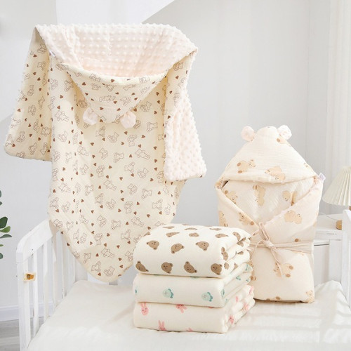 Premium Crepe Beanie Quilted Baby Blanket — Hooded Cotton Windproof Quilt for Newborn Autumn & Winter Outings | 35x35 Inch Premium Crepe Beanie Quilted Baby Blanket — Hooded Cotton Windproof Quilt for Newborn Autumn & Winter Outings | 35x35 Inch