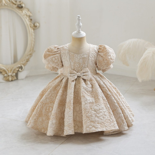 6m to 2 Year | High-End Baby Girl Princess Flower Girl Dress – 6m –2 Years | Bean Paste Color