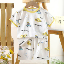 Children's Cotton Summer Pajama Set - Short Sleeve Two-Piece with Cartoon Print | Passionate