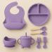 Silicone Dinner Set with Children's Eating Bib | 8pcs Set | Special Edition | Dark Gray