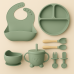 Silicone Dinner Set with Children's Eating Bib | 8pcs Set | Special Edition | Dark Gray