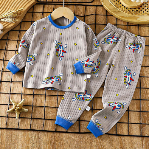 Children's Pure Cotton Underwear & Pajamas Set — Red And Blue Aircraft