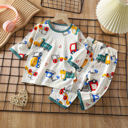 Long Sleeve Comfortable Cute Cartoon Tops and Pants Set for Boys & Girls - Gray Monkies