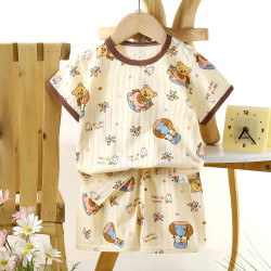 Children's Cotton Summer Pajama Set - Short Sleeve Two-Piece with Cartoon Print | Shake Bbear