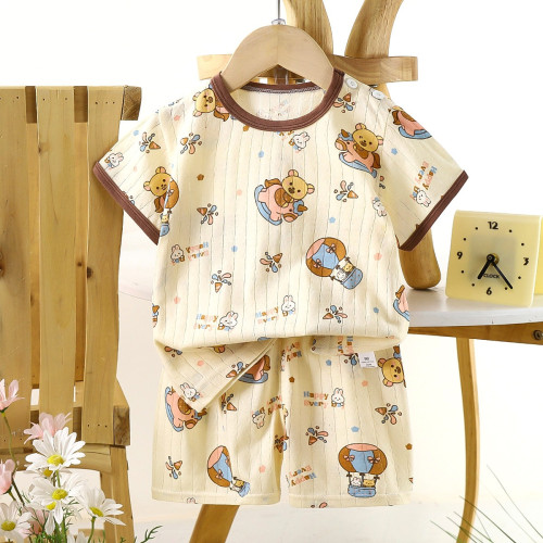 Children's Cotton Summer Pajama Set - Short Sleeve Two-Piece with Cartoon Print | Shake Bbear