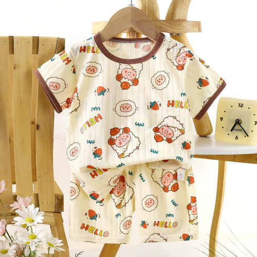 Children's Cotton Summer Pajama Set - Short Sleeve Two-Piece with Cartoon Print | Strawberry Sheep Children's Cotton Summer Pajama Set - Short Sleeve Two-Piece with Cartoon Print | Strawberry Sheep