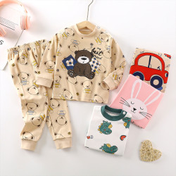 Long Sleeve Comfortable Cute Cartoon Tops and Pants Set for Boys & Girls - Gray Monkies