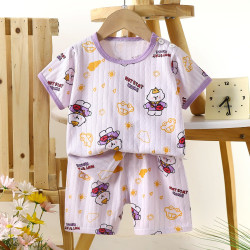 Children's Cotton Summer Pajama Set - Short Sleeve Two-Piece with Cartoon Print | Train Cat
